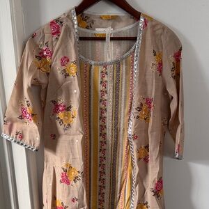 Indian Floral Embroidered Open Front salwar kameez dress with jacket